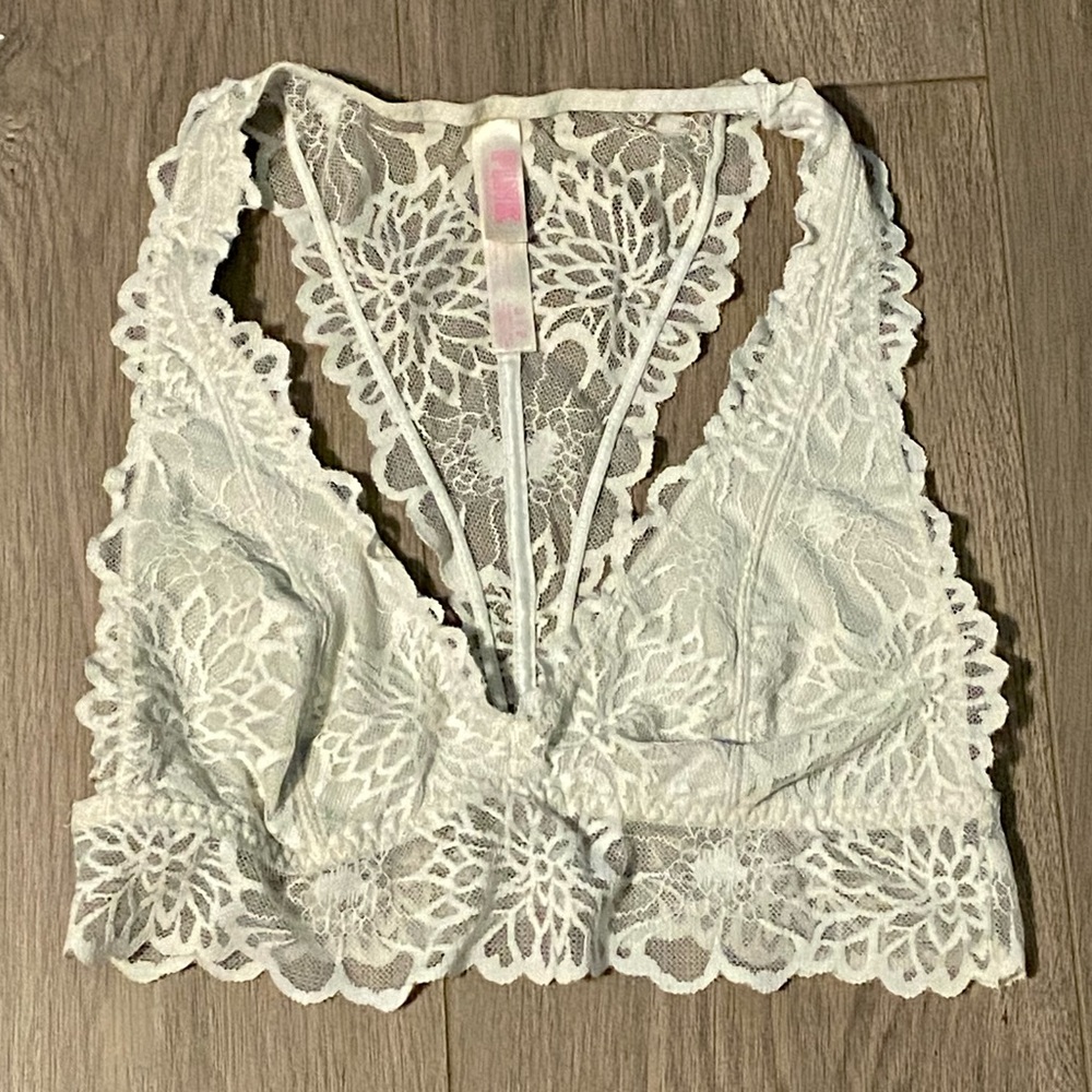 VS PINK Lace Floral Racerback Bralette White S